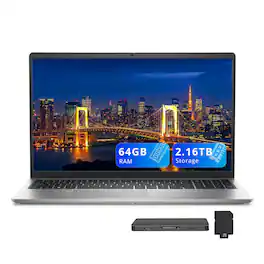 Dell - 15 15.6" FHD Laptop,Intel Core i7-1355U,64GB RAM,2TB SSD+160GB Docking Station,Intel UHD Graphics,Win 11 - Silver