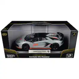 Lamborghini Aventador SVJ Roadster Matt Gray with Carbon Top and Orange Accents 1/18 Diecast Model Car by Heimanba
