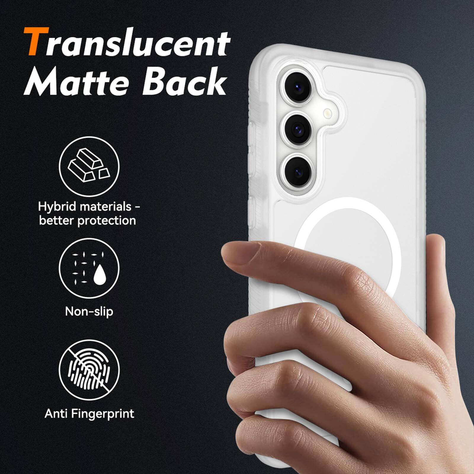 Translucent Matte Back

Hybrid materials - better protection

Non-slip

Anti Fingerprint