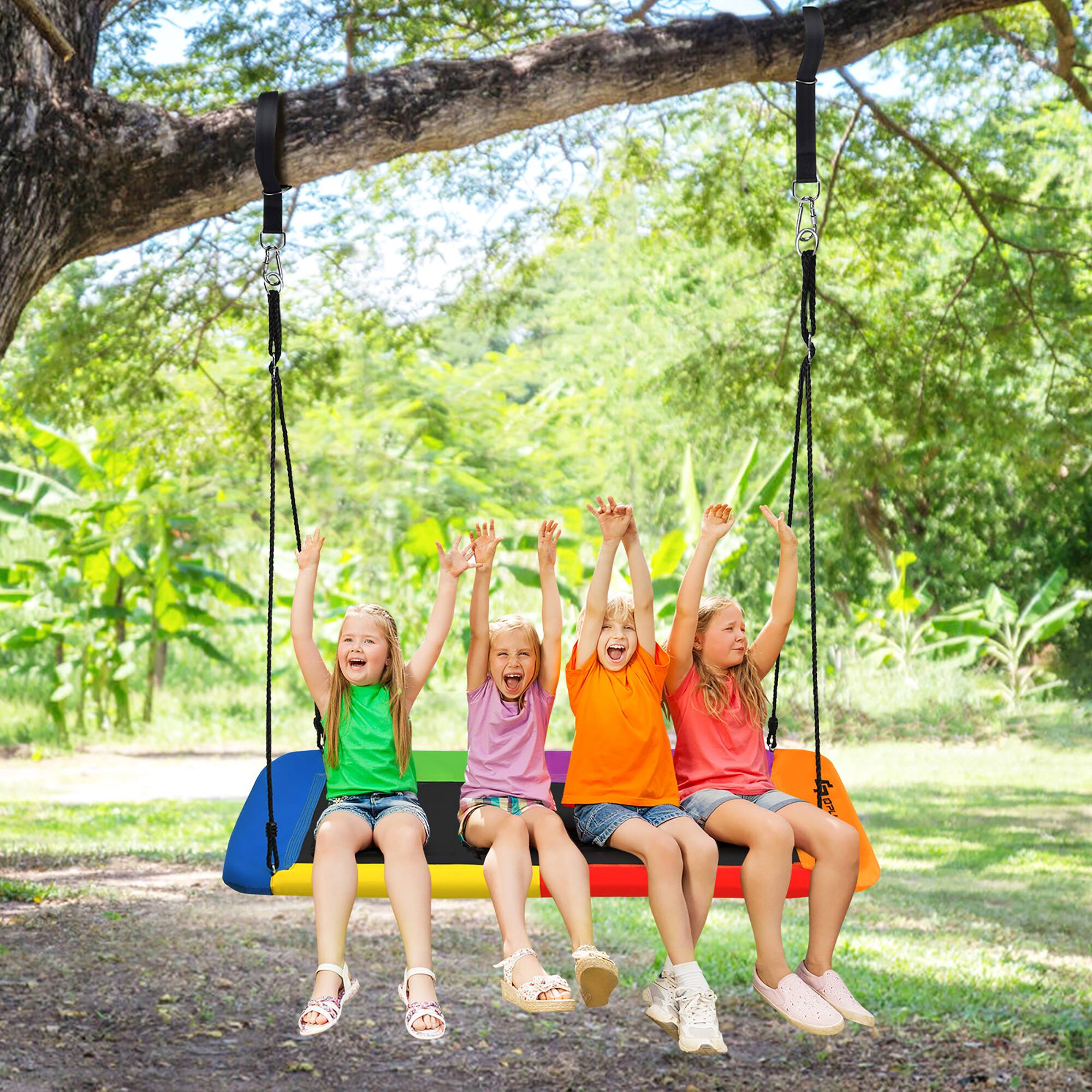 Alt View 3. Costway - Costway 700lb Giant 60" Platform Tree Swing Outdoor w/ 2 Hanging Straps - Multi-Color.