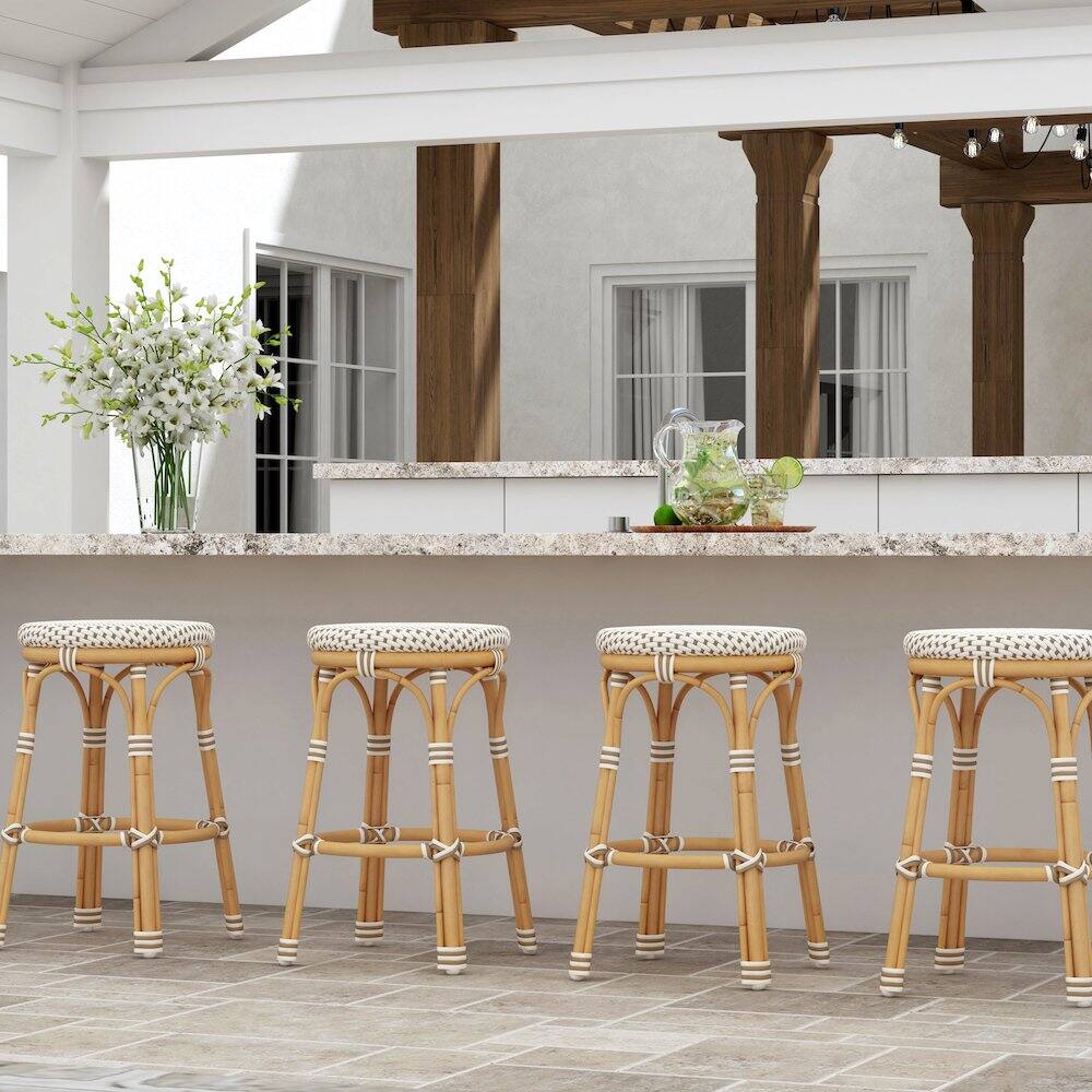 Alt View 3. Butler Specialty - Tobias 24 in. Seat Height Outdoor Rattan and Metal Backless Counter Stool - Beige And White.