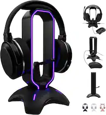 Front. Tilted Nation - Tilted Nation Gaming Headset Stand | RGB Headphone Stand for Desk with Mouse Bungee and USB Hub - Black - Black.