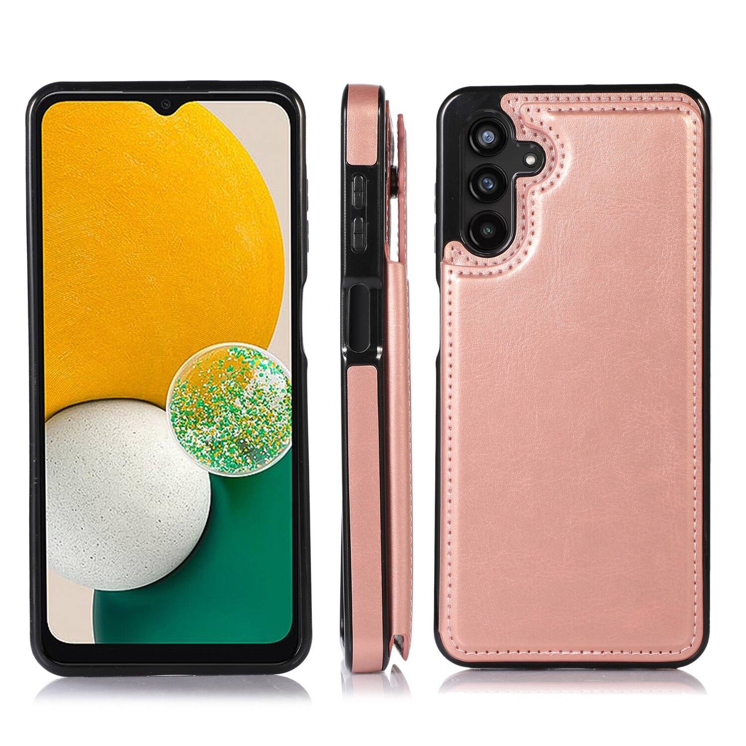 Back. Gravity Ridge - for Samsung Galaxy S22 Wallet Case w/Card Holder PU Leather Kickstand Card Slots Shockproof Rugged Cover Flip Case - Pink.