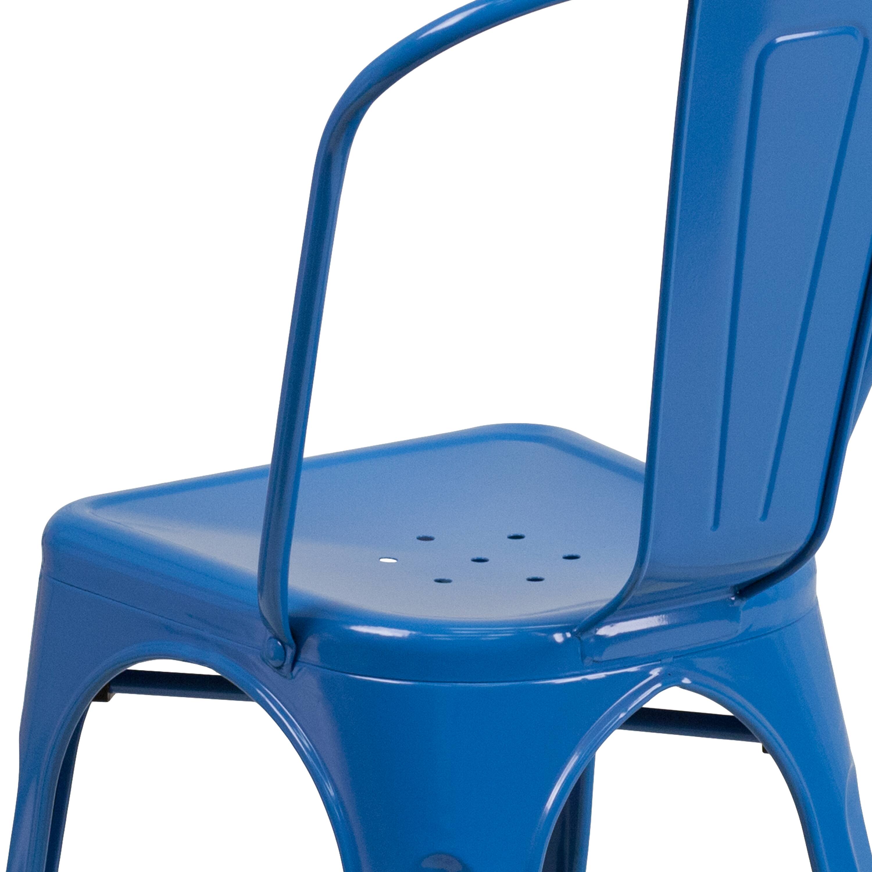 Alt View 8. Emma + Oliver - Commercial Grade 4 Pack Metal Indoor-Outdoor Stackable Chair - Blue.