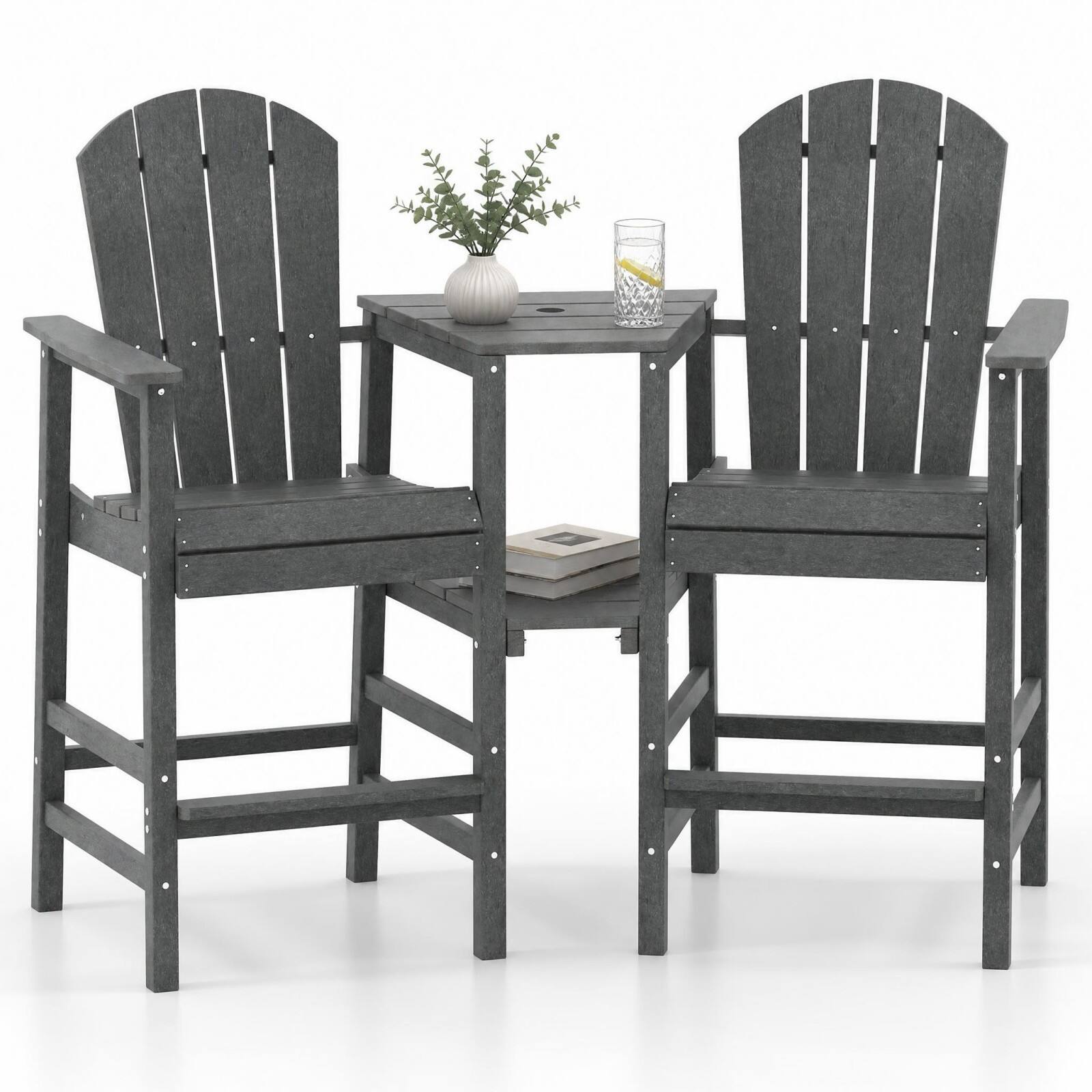 Alt View 9. Gymax - Gymax 2PCS HDPE Tall Adirondack Chair Barstools Connecting Tray Yard Footstool Gray - Gray.