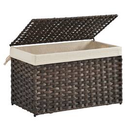 Songmics Home - Storage Basket with Lid,17.2 Gallon (65L) Storage Bin,Woven Blanket Storage Basket with Handles,oldable,emovable Liner - Brown