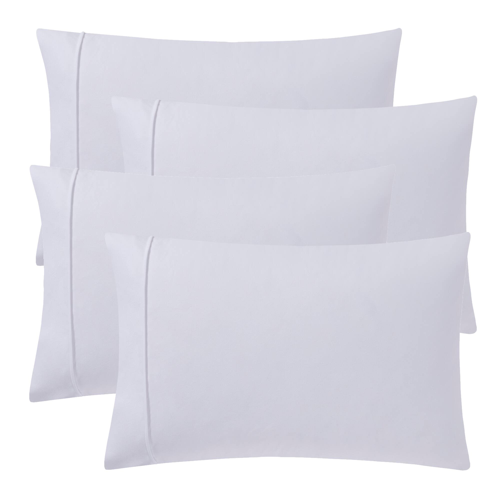 Front. Sweet Home Collection - Solid Flannel Pillowcases (Set of 4), Ultra Soft, King - White.