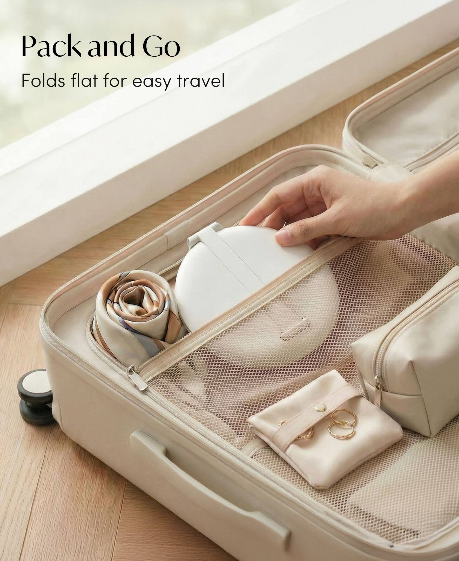 Pack and Go  
Folds flat for easy travel