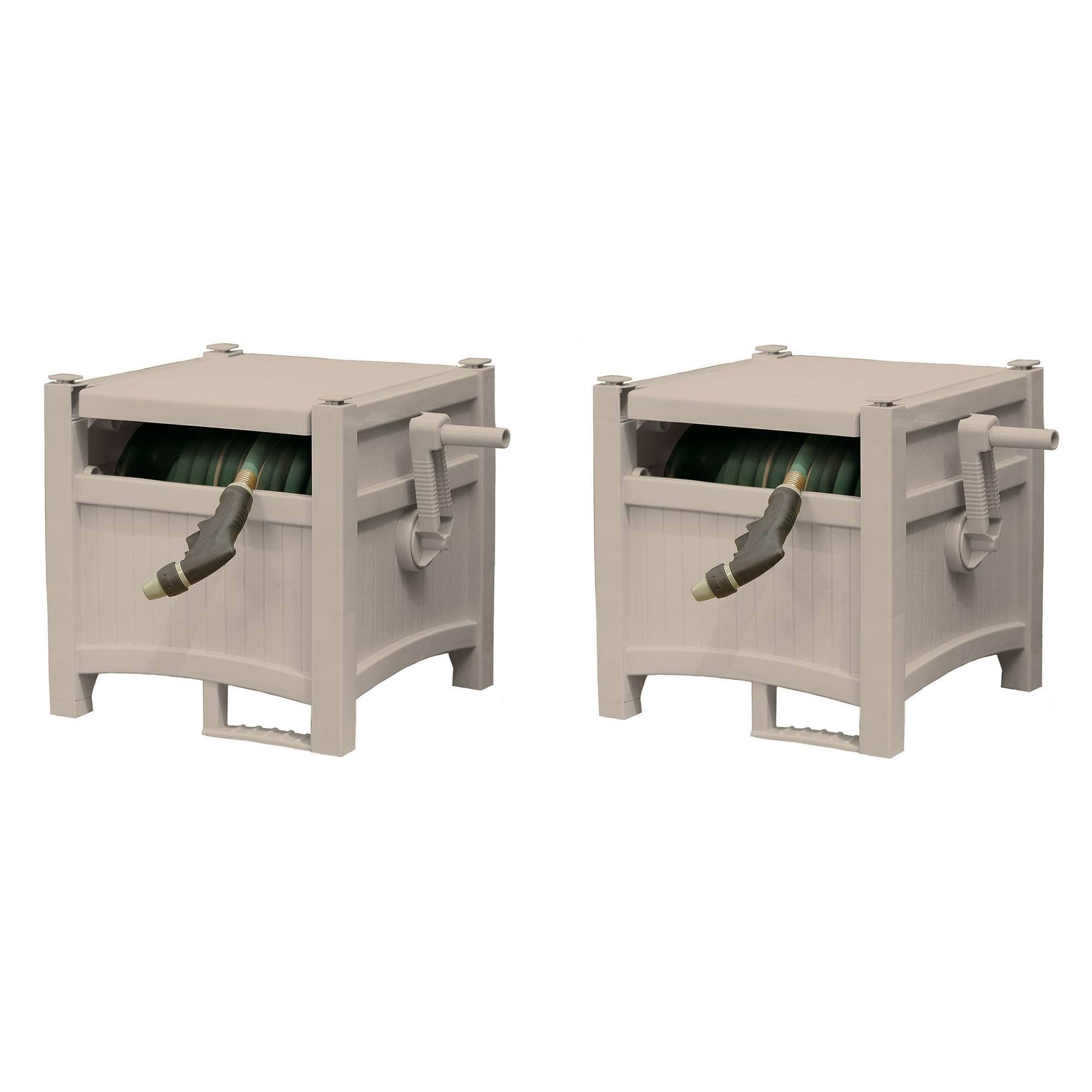 Front. Suncast - Suncast 100 Ft Capacity Stationary Resin 5/8" Garden Hose Reel Hideaway (2 Pack).