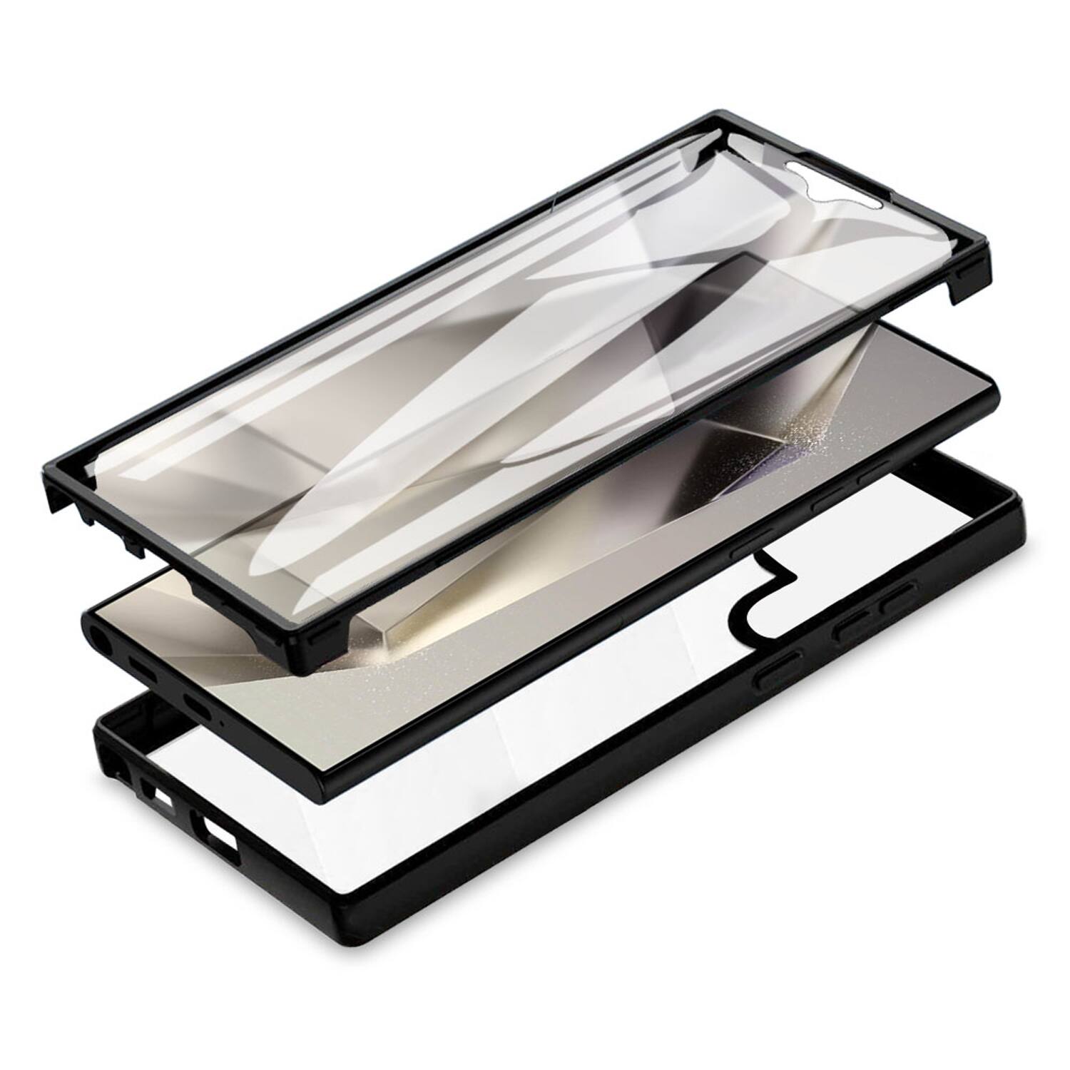 Left. Dteck - for Samsung Galaxy S25 Ultra Slim Double Sided Case,Full Body Clear Back Cover,Shockproof Case with PET Front Film - Black.