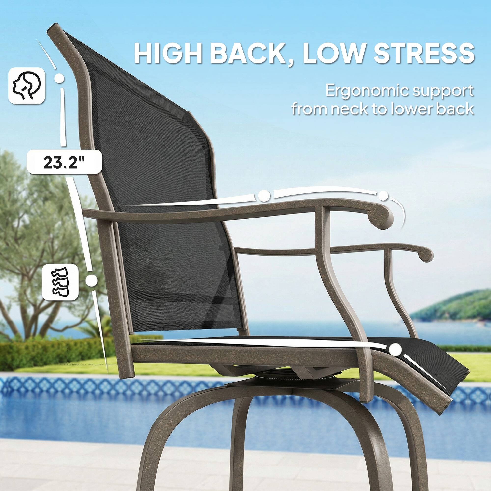 HIGH BACK, LOW STRESS  
Ergonomic support from neck to lower back  
23.2"