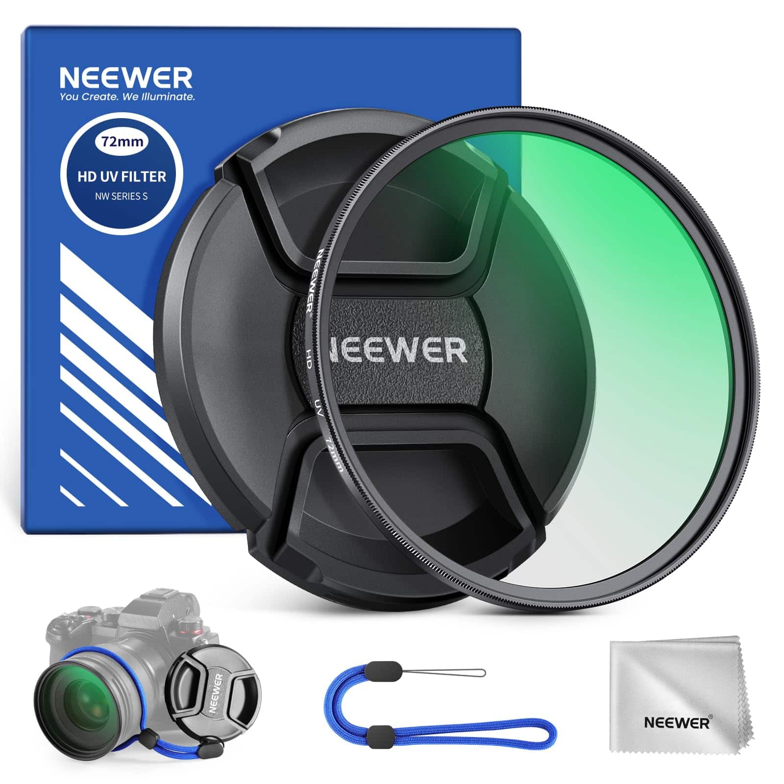 Neewer - 72mm MC UV Protection Filter w/ Lens Cap, Nano Coated, Ultra Slim, HD Glass
