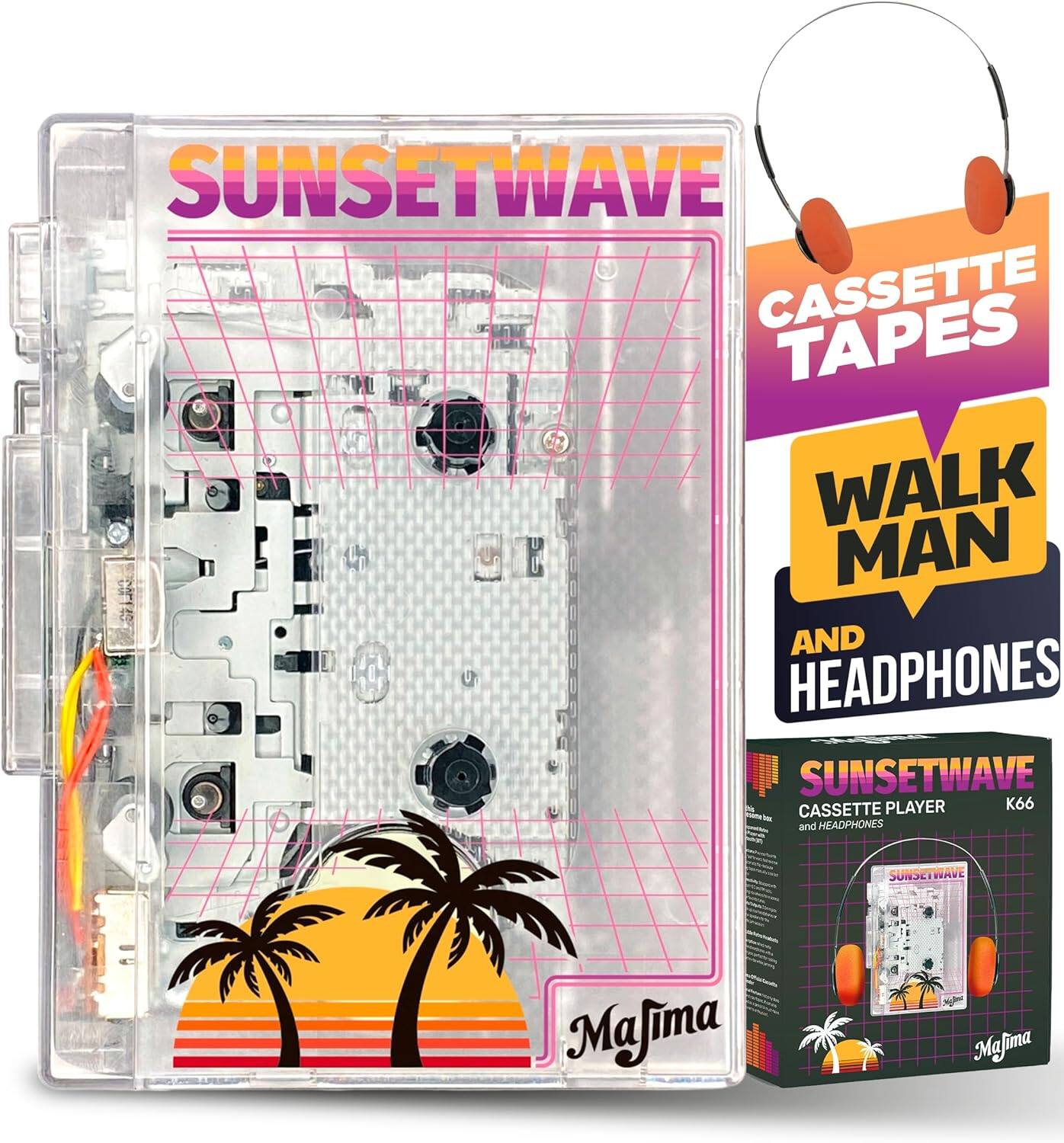 THIRSTY TURTLE - Bluetooth Cassette Player w/ FM Radio, USB/AA Power, Transparent