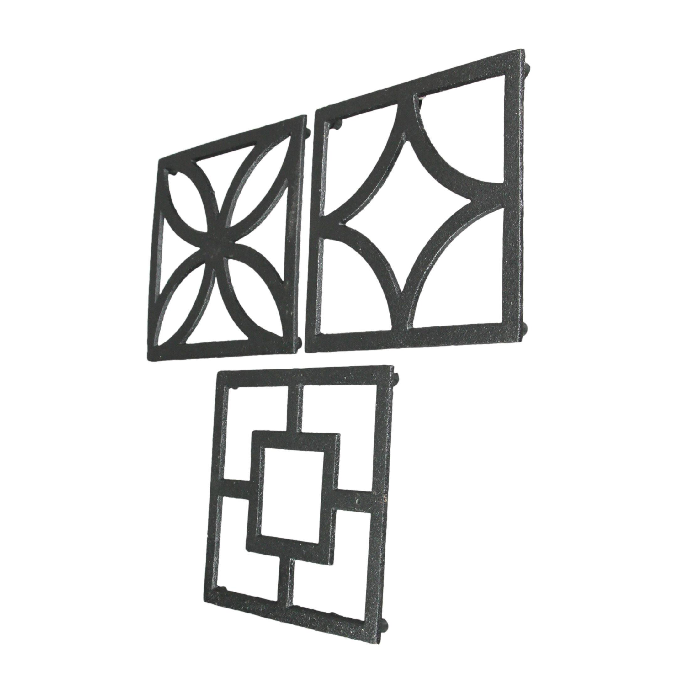Alt View 1. Zeckos - Set of 3 Cast Iron Breeze Block Trivets Kitchen Counter Home Decor Wall Art - Black.