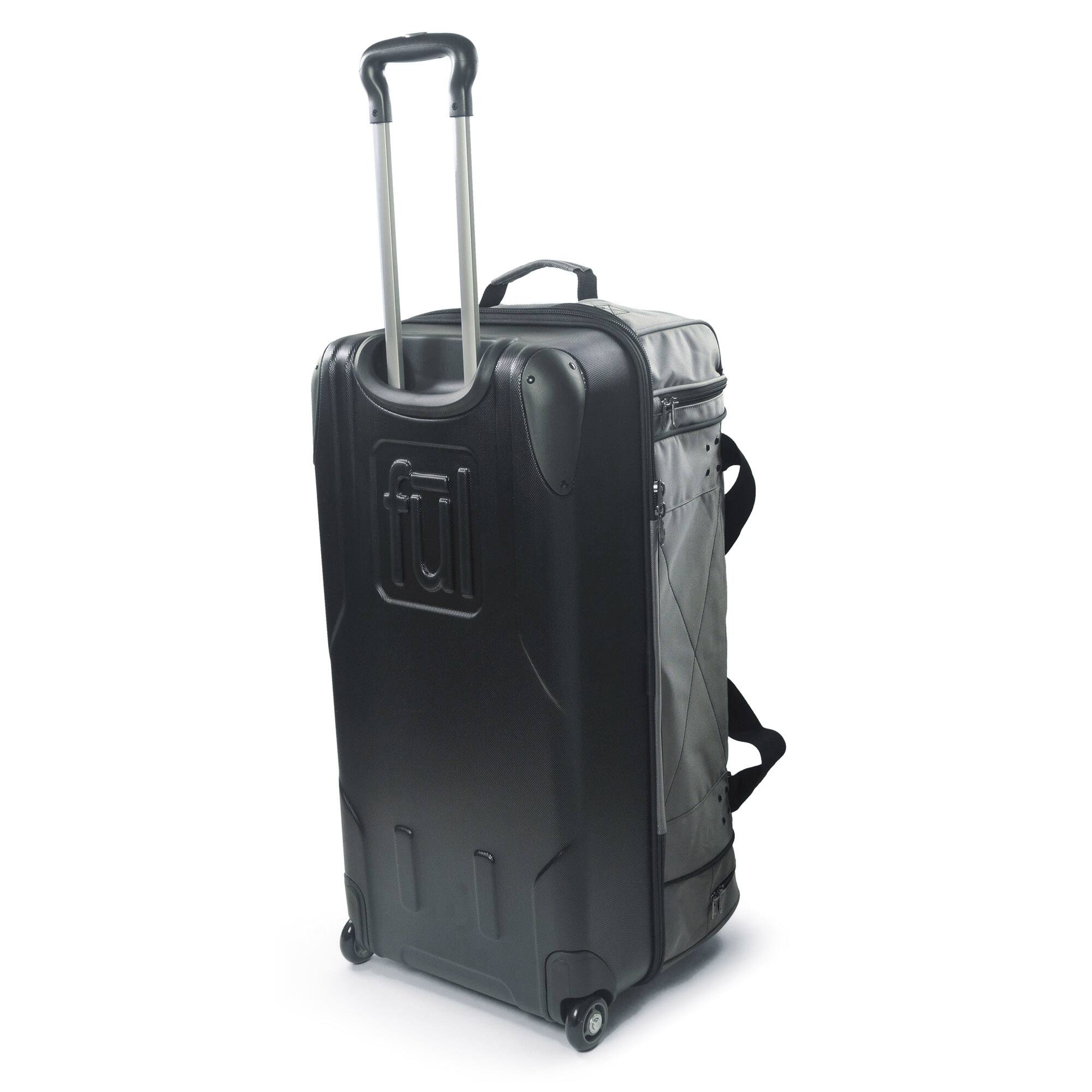 Back. Ful - Workhorse 30in Rolling Duffel Bag, Retractable Pull Handle, Split Level Storage - BLACK.