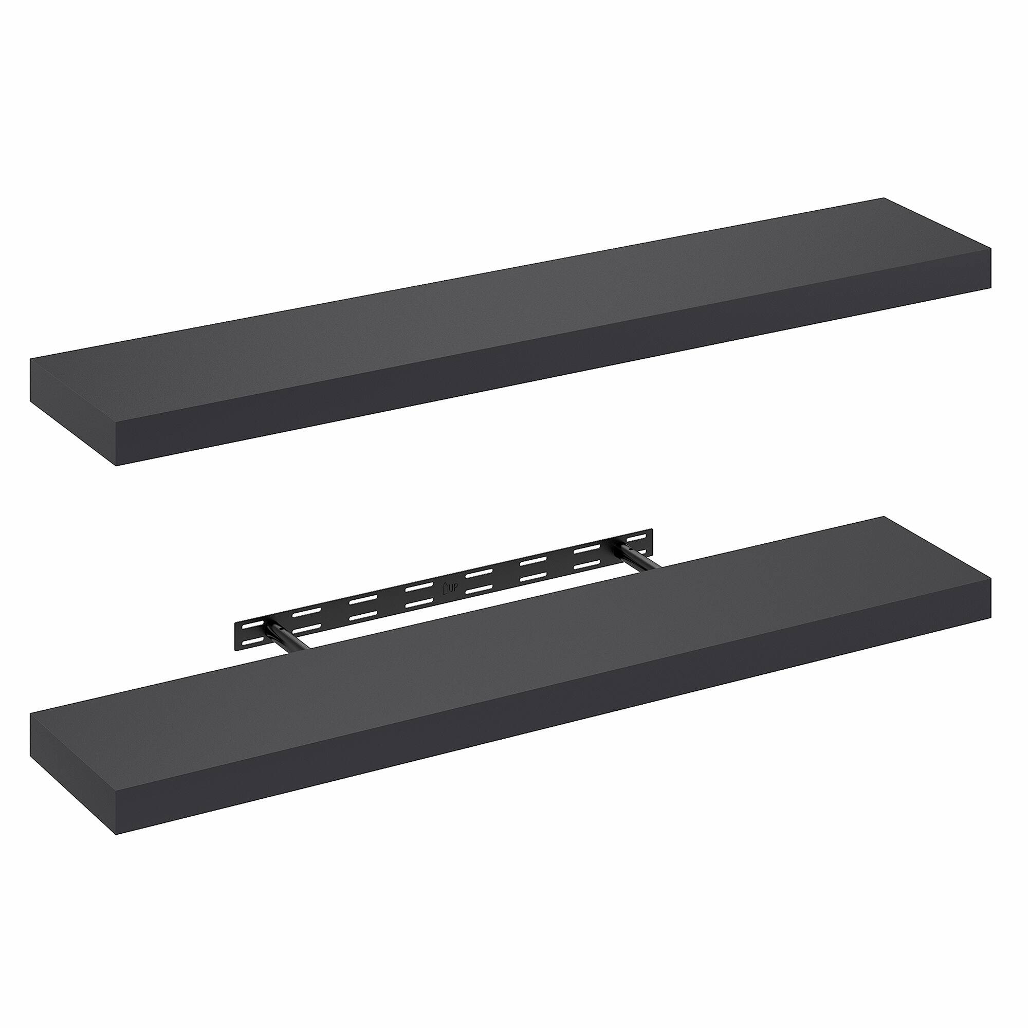 Alt View 3. Furinno - TANNA Set of 2 Floating Shelves for Wall, 9 x 47 Wall Shelf, Wall Mounted Shelf with Invisible Bracket, 2-in Thick - Americano.