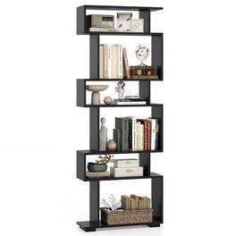 Costway - 6-tier Storage Bookshelf S-shaped Geometric Bookcase with Anti-toppling Kits - Black