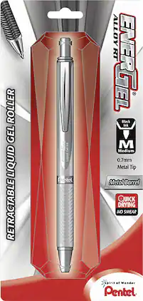 Pentel - Gel Pen, Retract./Refill., 0.7mm, Silver Barrel - Black Ink