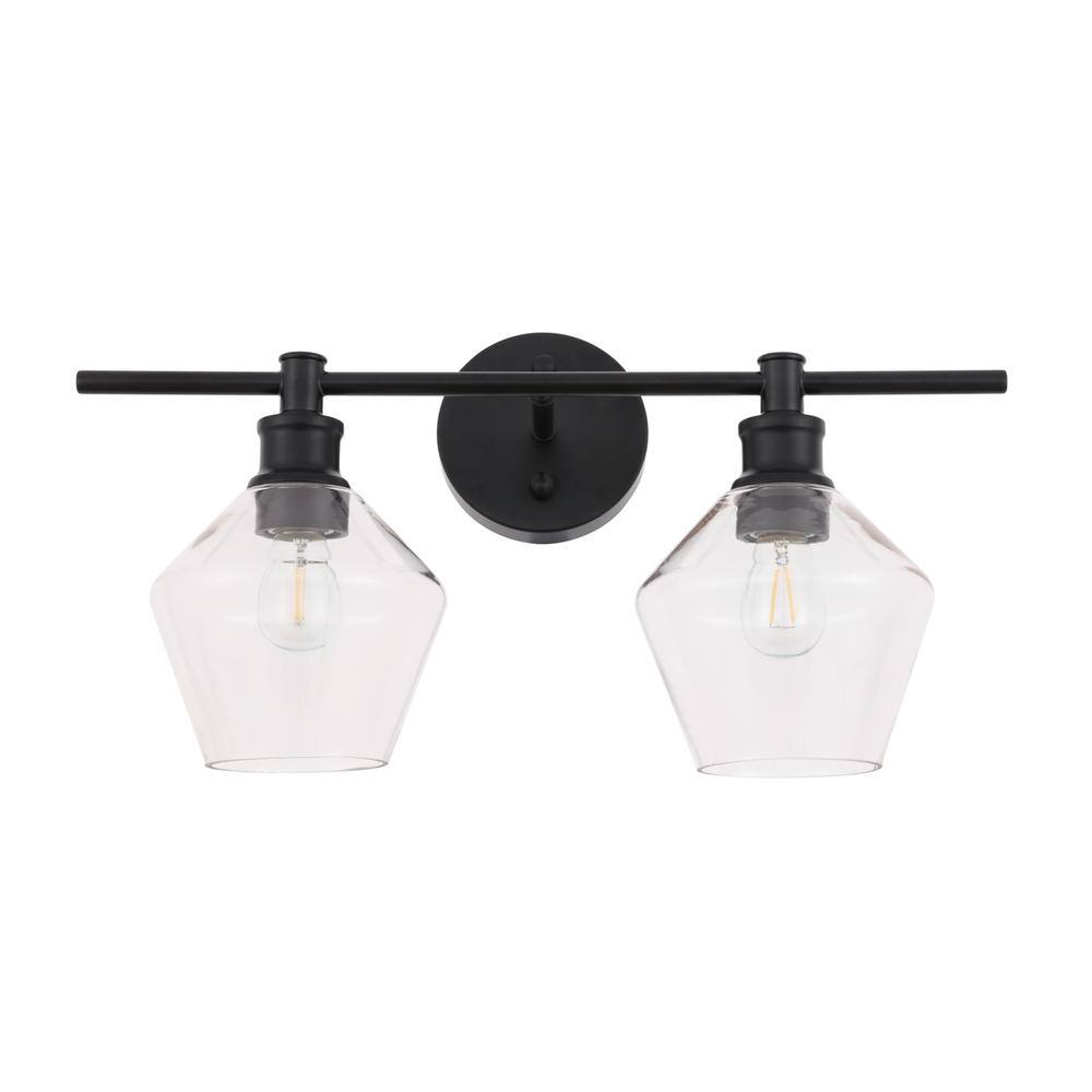 Left. Living District - Gene 2 light Black and Clear glass Wall sconce - Black And Clear Glass.