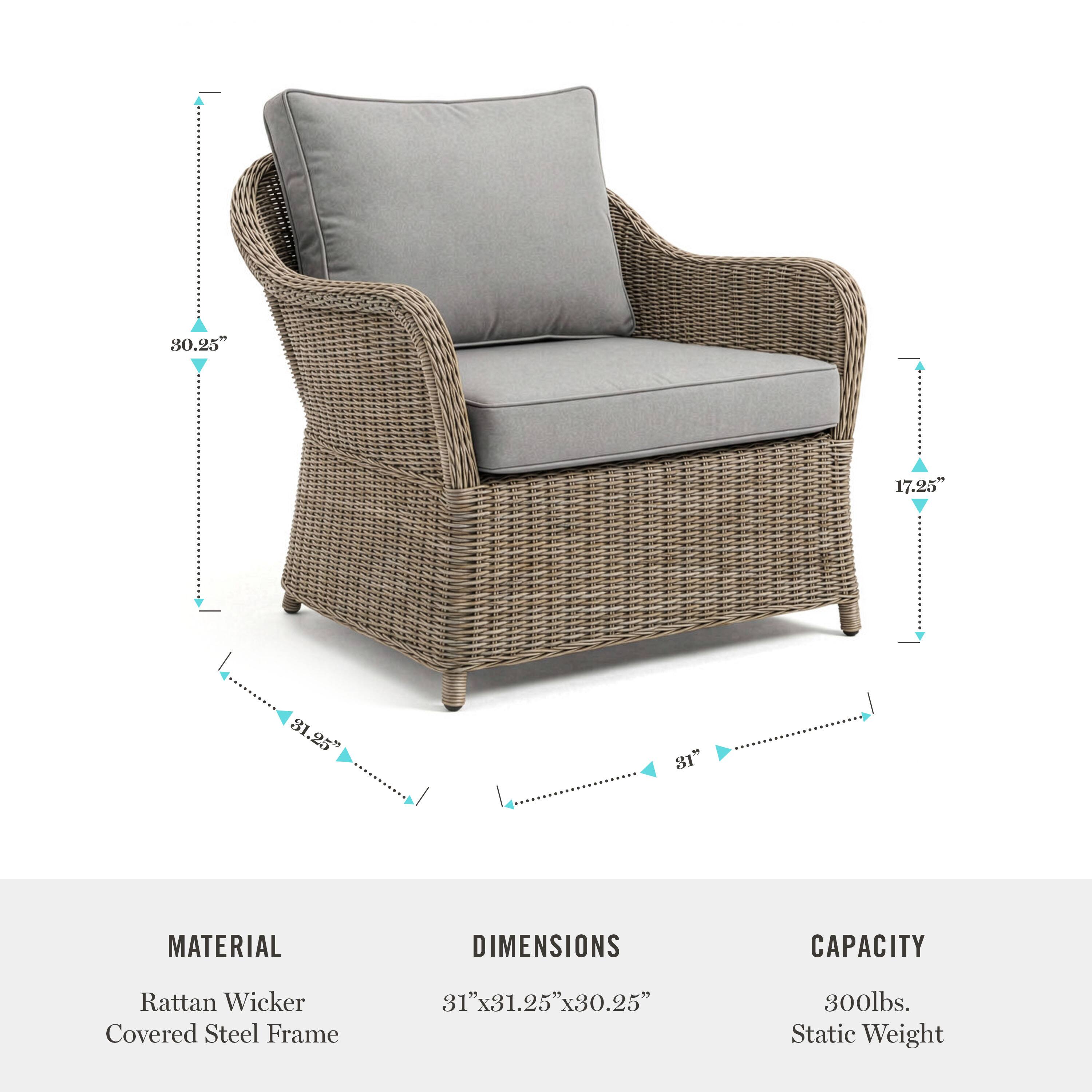 30.25" 17.25" 81.25" 81"  
MATERIAL DIMENSIONS CAPACITY  
Rattan Wicker Covered Steel Frame  
31" x 31.25" x 30.25"  
300lbs. Static Weight