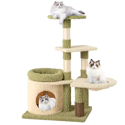 Front. Gymax - Gymax Multi-level Cat Tree Cute Cat Tower w/ Top Perch Private Condo Side Basket - GYM17638.