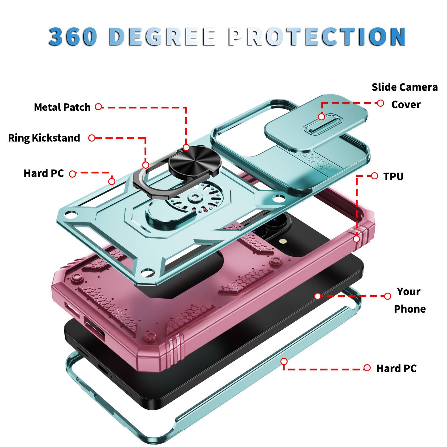 360 DEGREE PROTECTION

Slide Camera Metal Patch Cover Ring Kickstand Hard PC TPU Your Phone