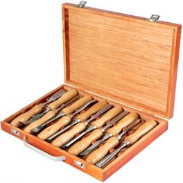 VEVOR - 12-Piece Wood Lathe Chisel Set, 3.75" Blade, Woodworking & Carving Tools with Wooden Case for Furniture & Root Crafting - Original steel color + Wooden color