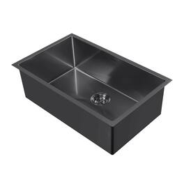 Whitehaus - Noah Plus 16 gauge Single Bowl Linen Textured Dual-Mount Sink Set - Black