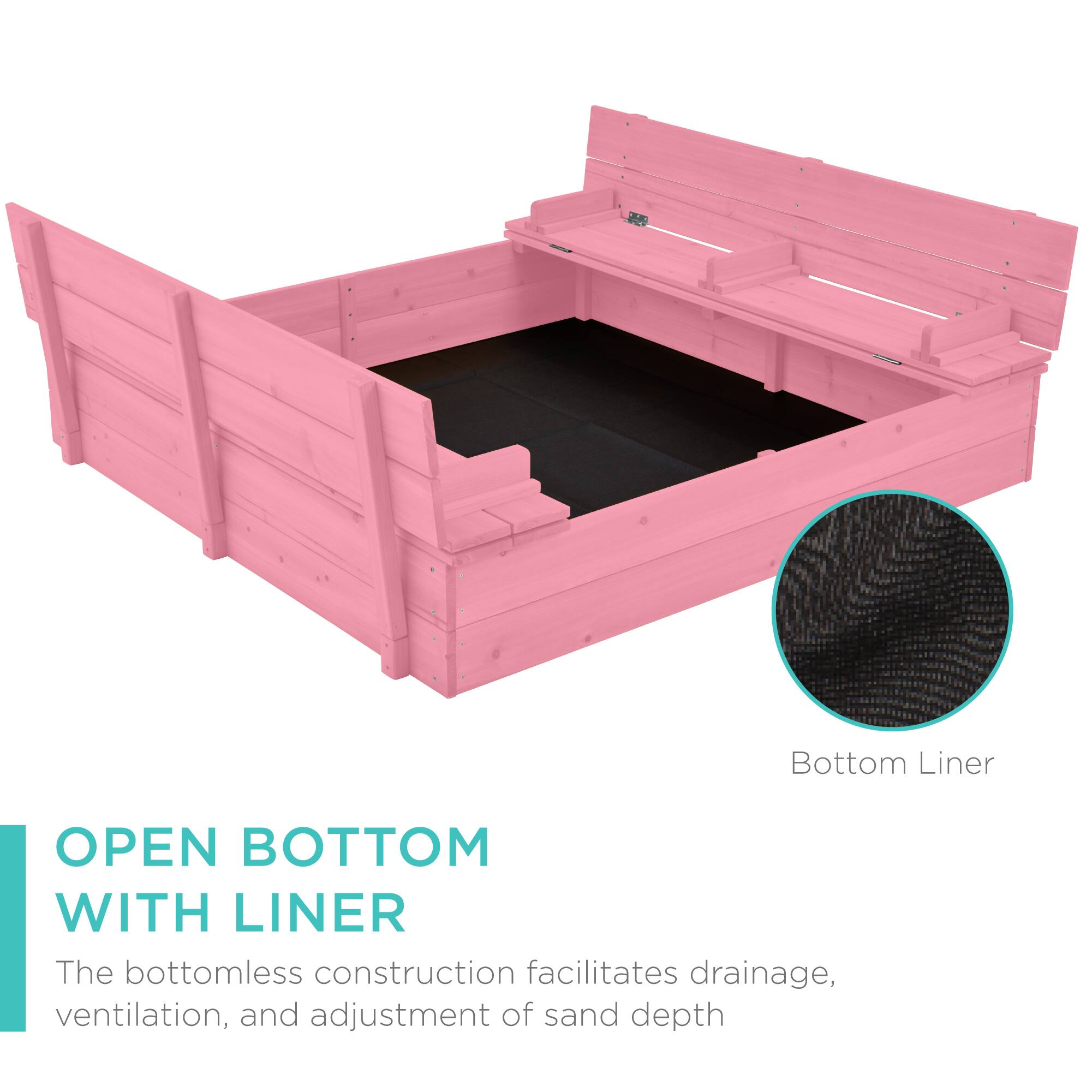 OPEN BOTTOM WITH LINER

The bottomless construction facilitates drainage, ventilation, and adjustment of sand depth.