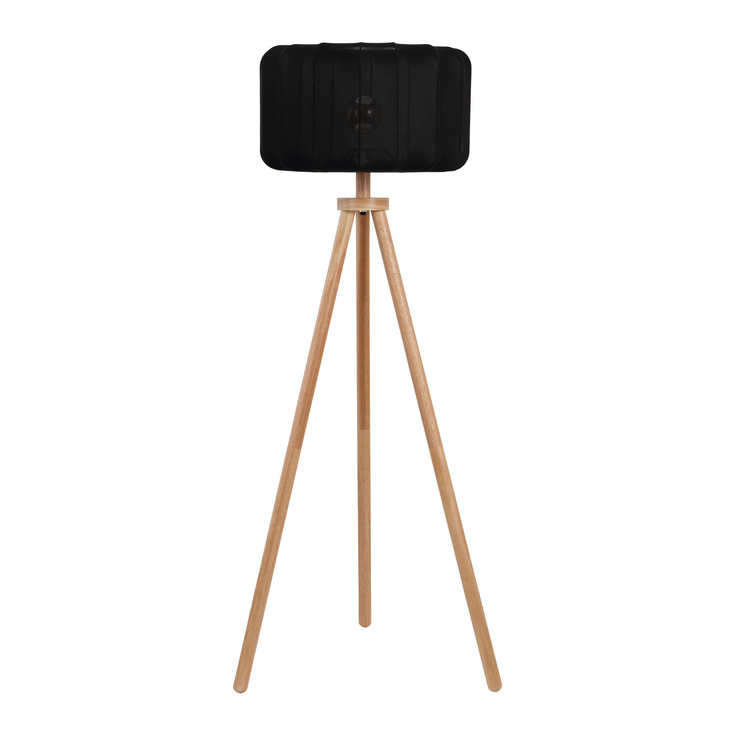 Alt View 6. Jonathan Y - Adriel 52" Mid-Century Modern Tripod Wood with Ribbed Cocoon Pumpkin Shade LED Floor Lamp, Black/Light Brown - Light Brown Wood.