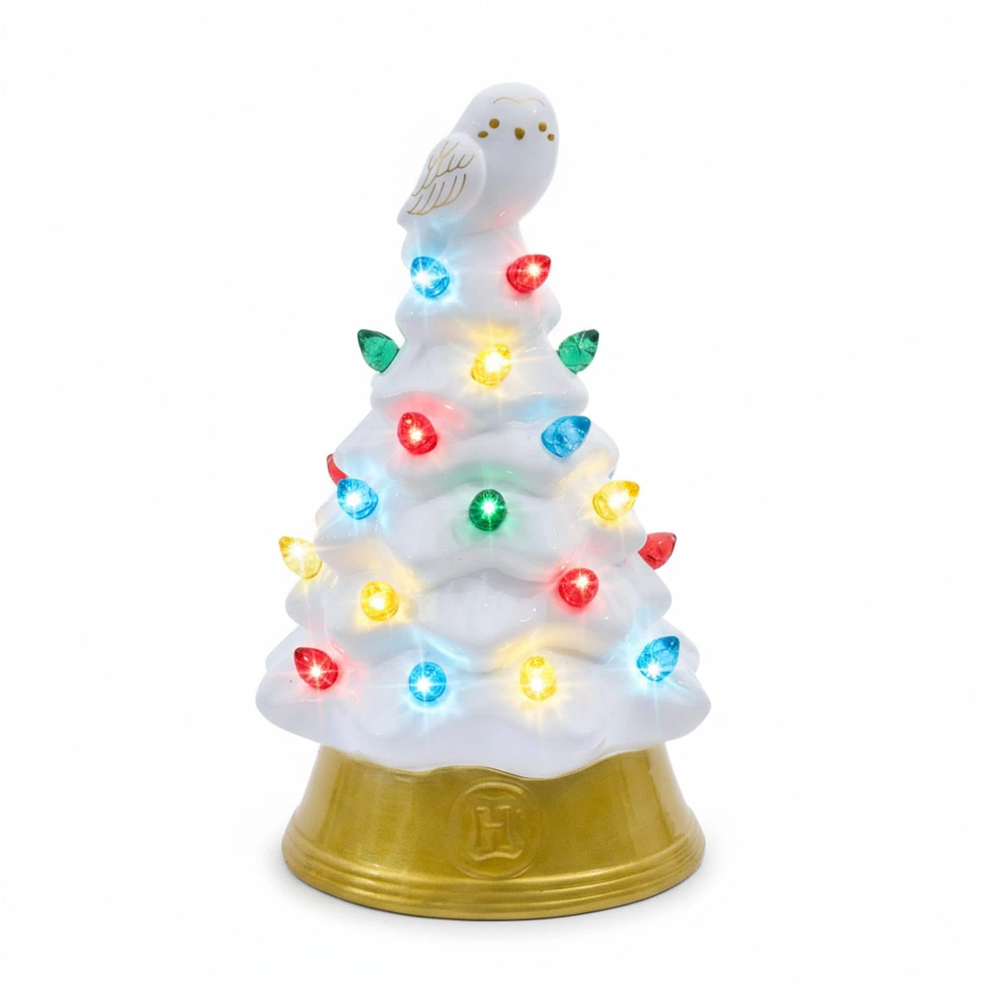 Ukonic - Harry Potter Hedwig Light-Up Ceramic Christmas Tree | 6 Inches Tall - White