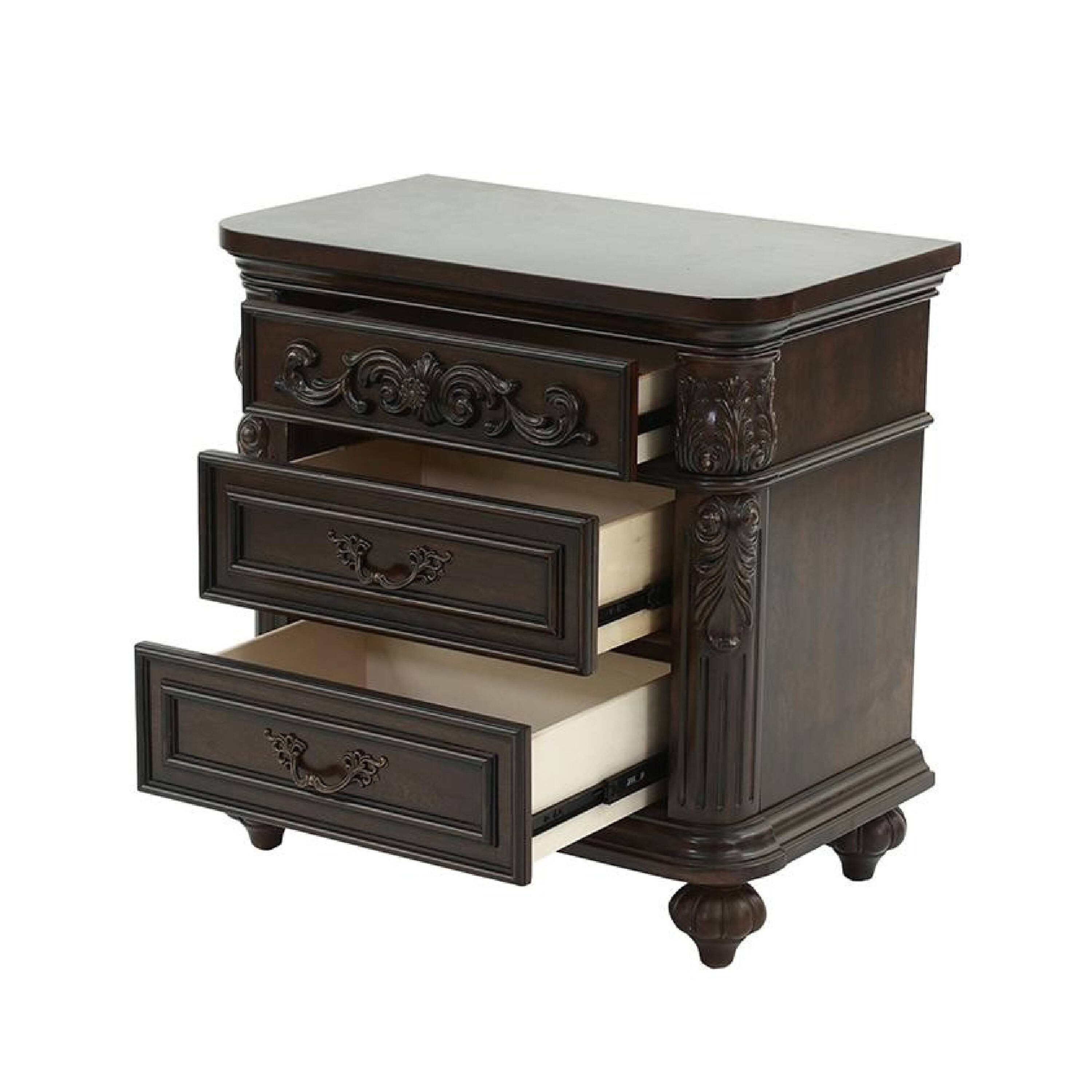 Manhattan Lane 30 Inches 3 Drawer Engraved Wooden Nightstand Brown ...