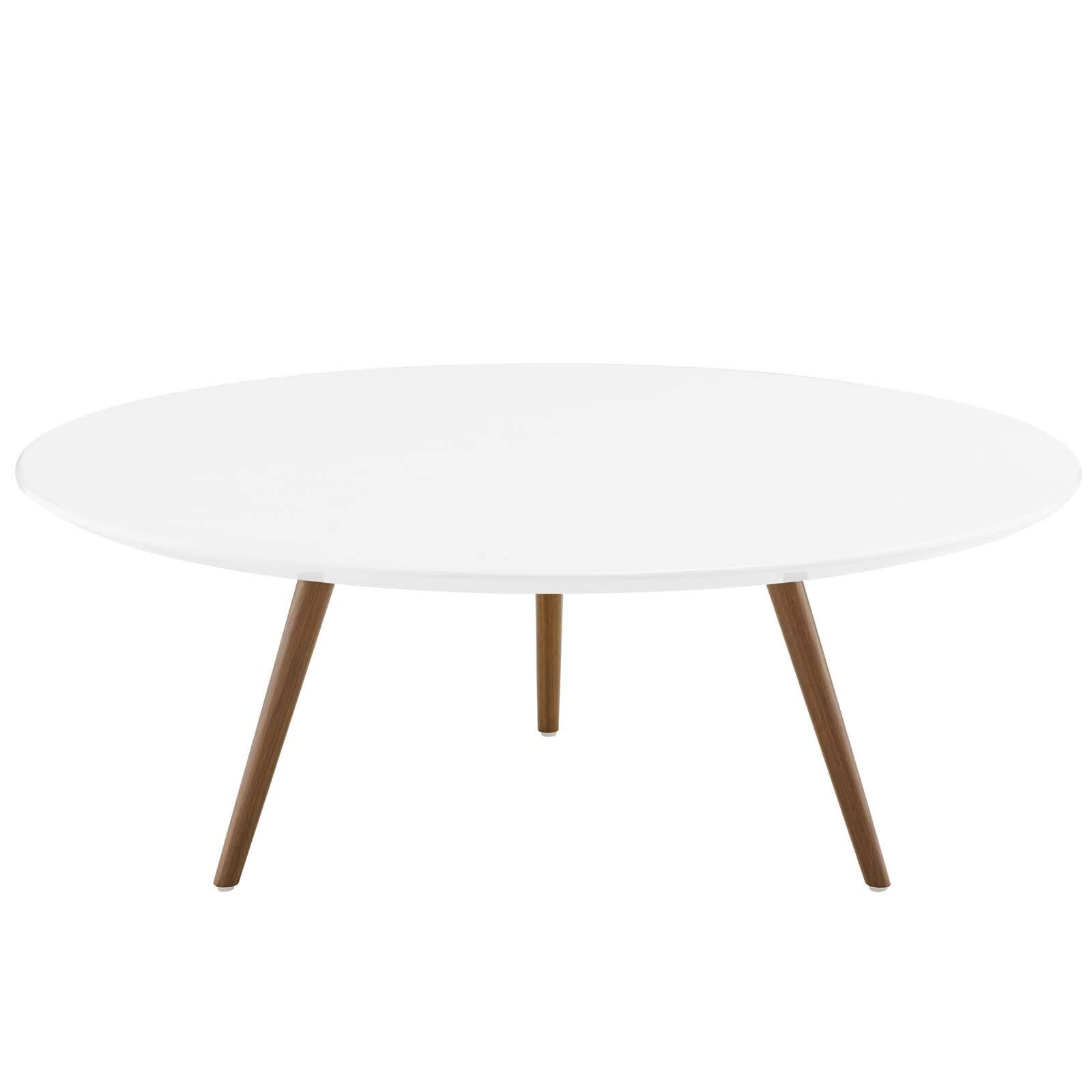 Angle. Modway - Lippa Round Wood Coffee Table with Tripod Base - Walnut White.