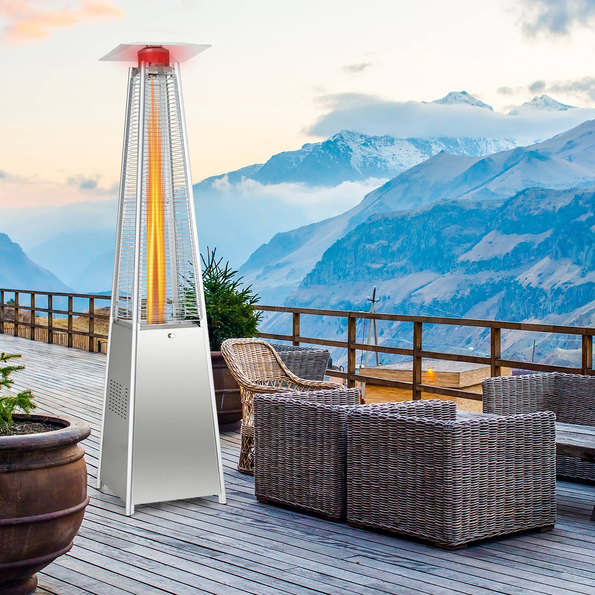 Alt View 1. Costway - Costway 90" Tall Pyramid Patio Heater Quartz Glass Tube Flame Heating 42000 BTU W/ Wheel - Silver.