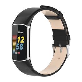 StrapsCo - Minimalist Strap Leather Watch Band For Fitbit Charge 6 - Black