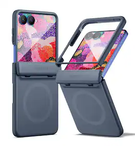 SURITCH - Slim Magnet Case for Samsung Galaxy Z Flip 8 with Hinge Protection, Compatible with MagSafe & Built-in Screen Protector - Deep Blue
