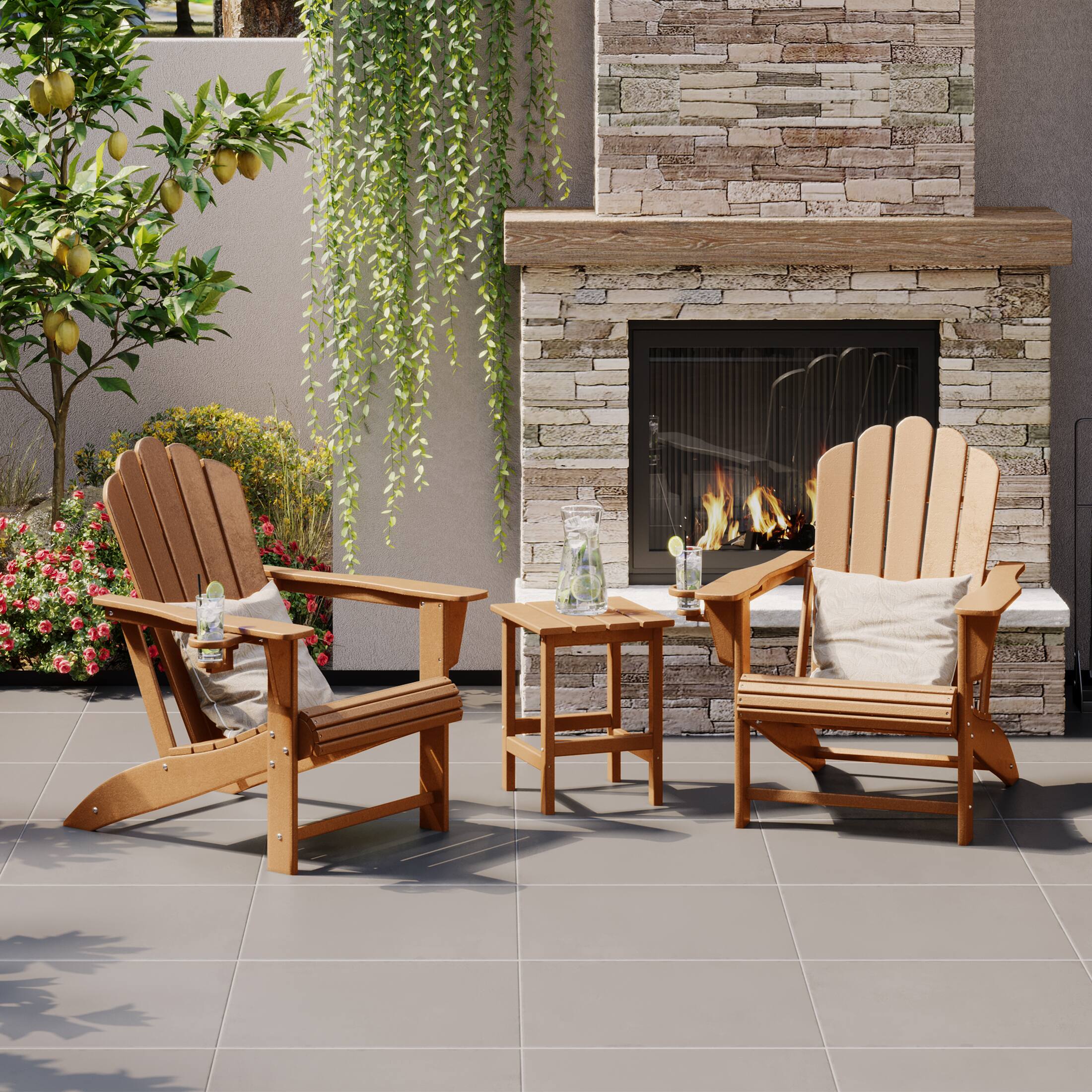 Angle. WestinTrends - WestinTrends Highland 3-Piece Outdoor Patio HDPE Adirondack Chair With Cup Holder and Table Set - Teak.
