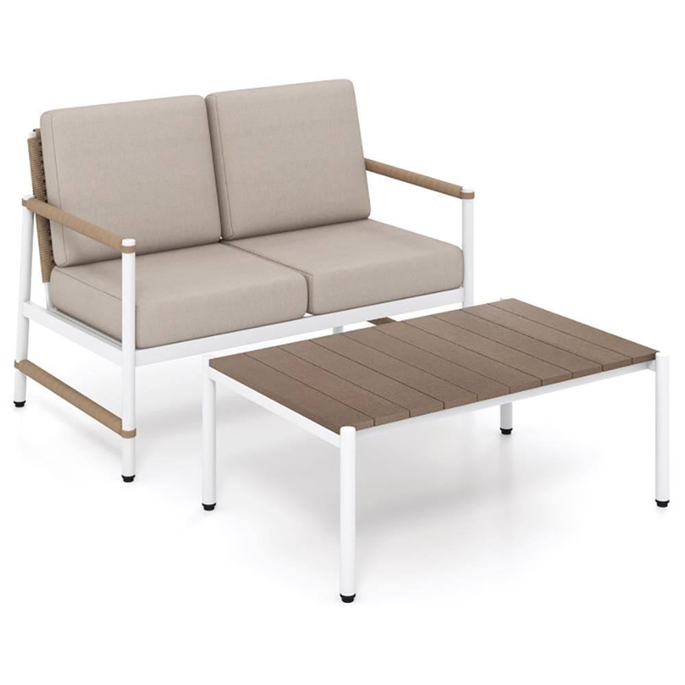 Alt View 2. Kadyn - Patio Furniture Sets,Outdoor & Patio Furniture Sets,Patio Loveseat Sofa with Coffee Table Set - Brown.