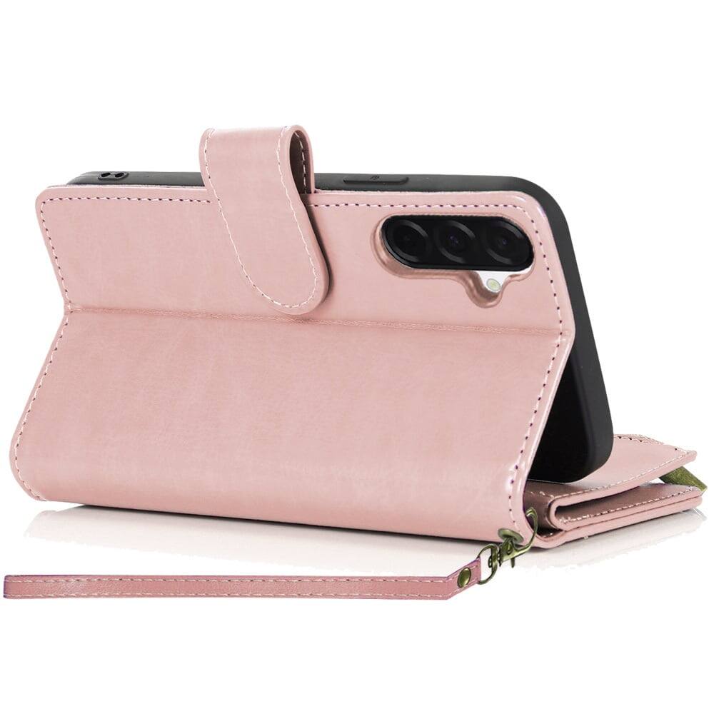 Left. TJS - Phone Case for Samsung Galaxy A17 5G, Luxury Wallet Card ID Zipper Money Holder Cover (Rose Gold) - Rose Gold.
