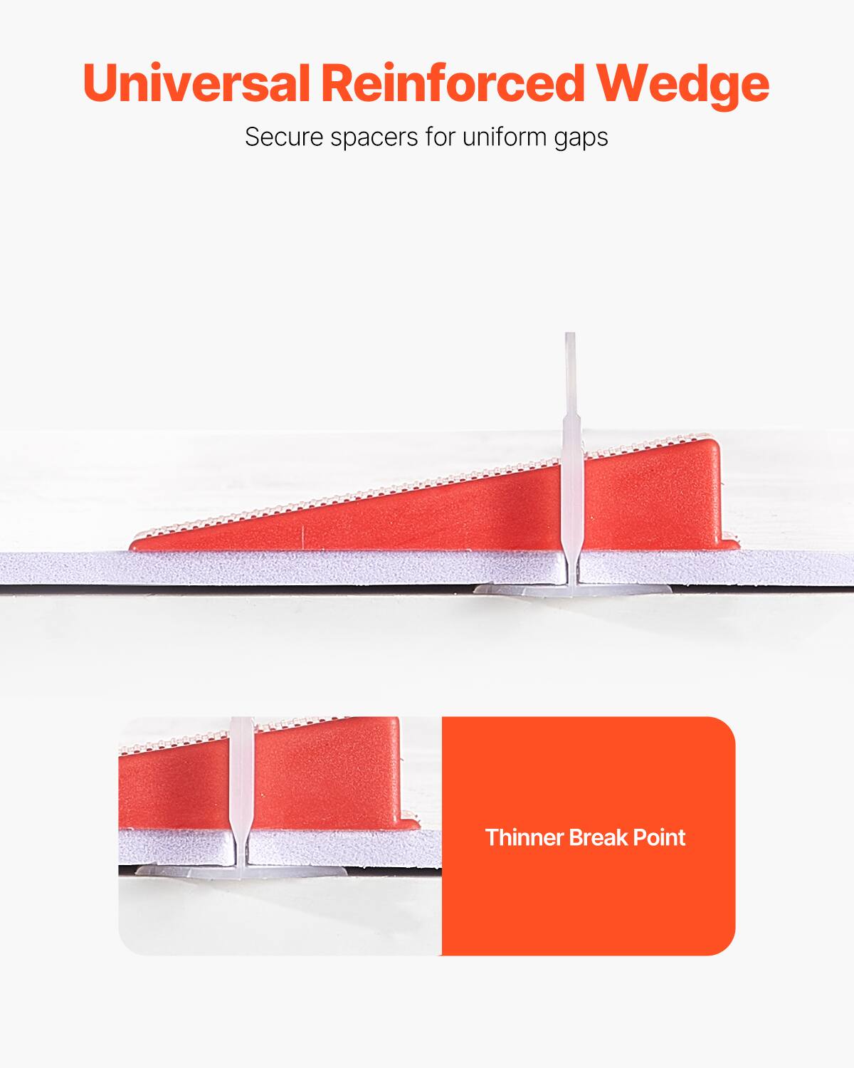 Universal Reinforced Wedge  
Secure spacers for uniform gaps  

Thinner Break Point