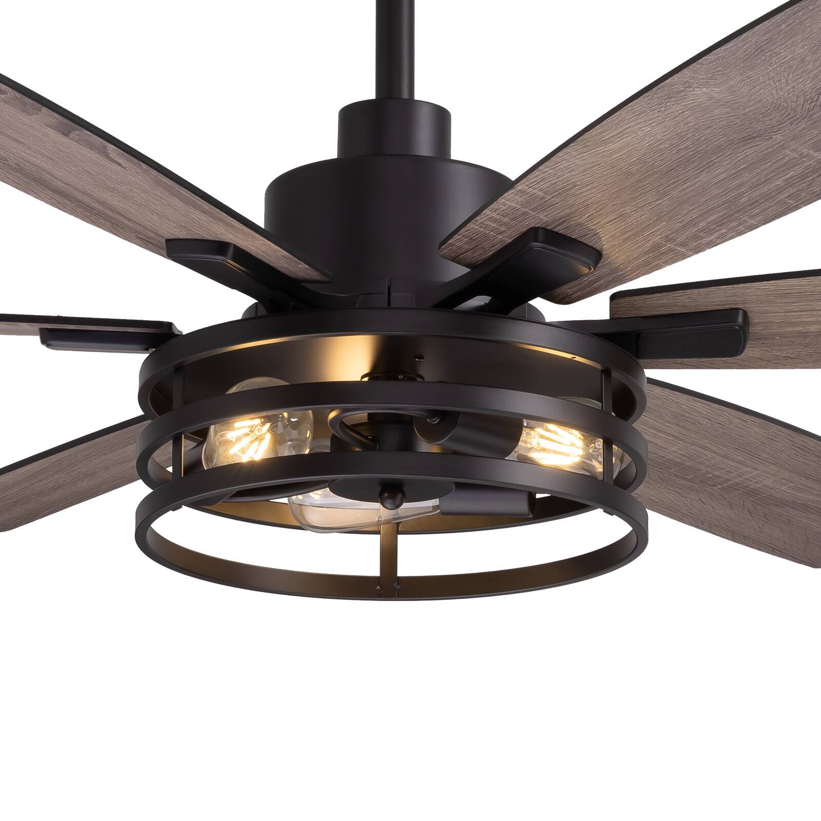 Alt View 2. Siljoy - 60 Inch Indoor Matte Black Layered Caged Ceiling Fan with Light and Remote  for Patio Kitchen Garage and Warehouse - Black.