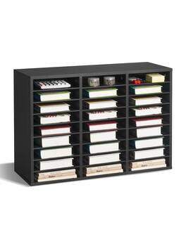 Glintex - Literature Organizer 27 Compartments Wood Mailbox Sorter with Removable Shelves for Office Classroom Organization - Black