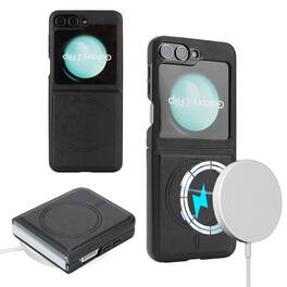 Dteck - Case for Samsung Galaxy Z Flip6/7 FE Matte Magnetic PU Leather Cover with Front Frame,Non-Slip Shockproof Phone Cover - Black