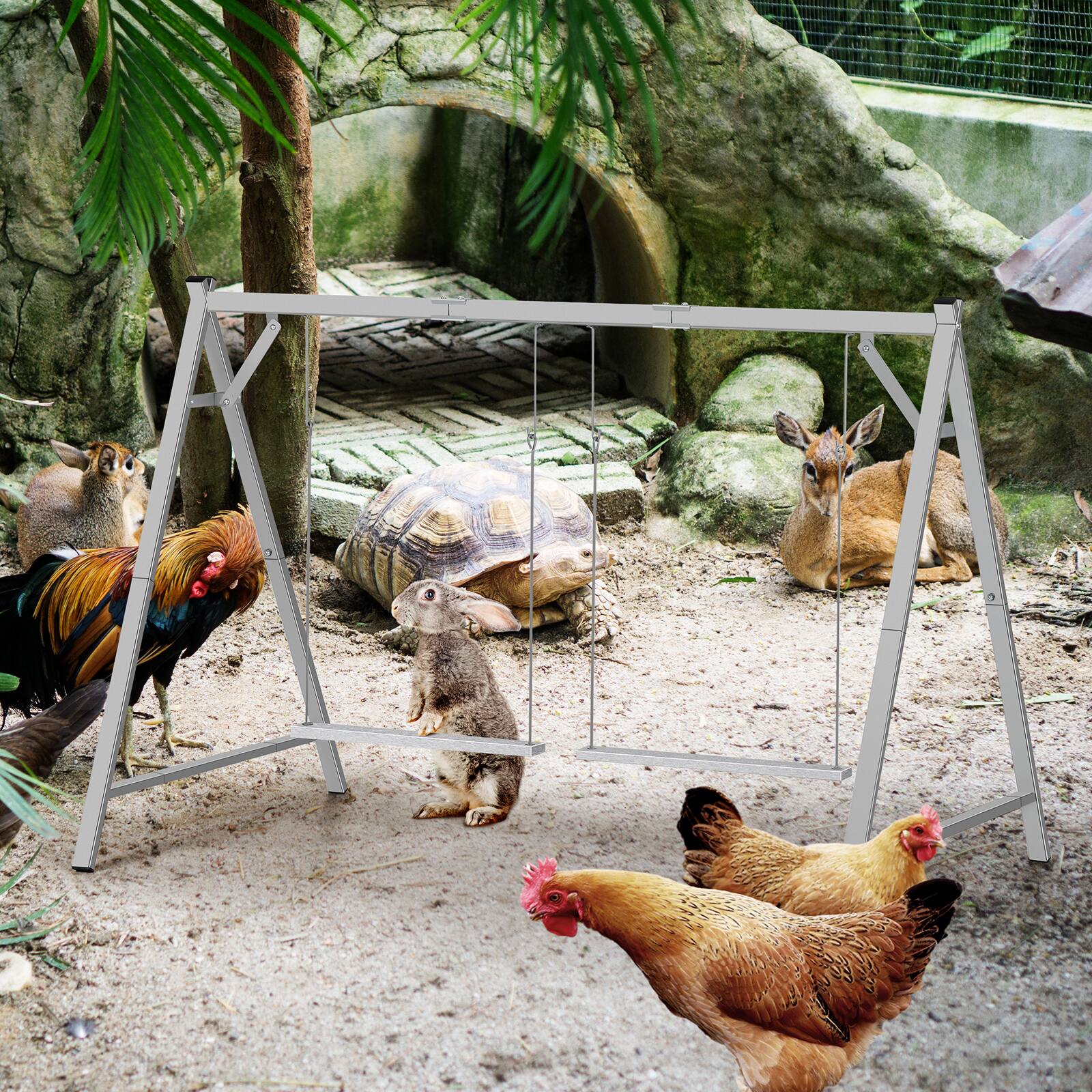 Alt View 1. Oumilen - Grey A-Frame Chicken Swing Stand with Double Wooden Perch Swings - Gray.