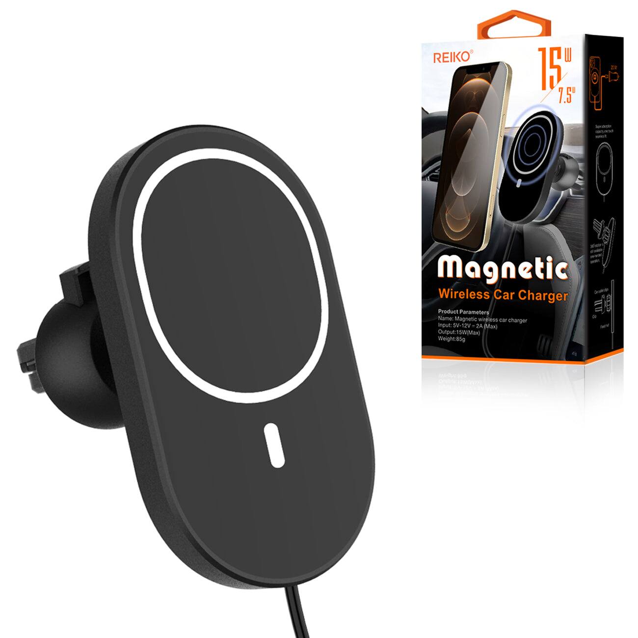 REIKO 15" 7.5" ER Secast - RM - We Magnetic Wireless Car Charger
Product Parameters:
- Name: Magnetic Wireless Car Charger
- Input: SV-12V - 2A Max
- Output: 5W Max
- Weight: 85g