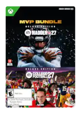 XBOX SERIES X|S MVP BUNDLE DELUXE EDITION EA SPORTS MADDEN NFL 27 BEARS GAREET NFLPA DELUXE EDITION EA COLLEGE 27 SPORTS FOOTBALL 1 W S XA EVERYONE E Mild Lyrics A ESRB In-Game Purchases (Includes Random Items) Users Interact GAME