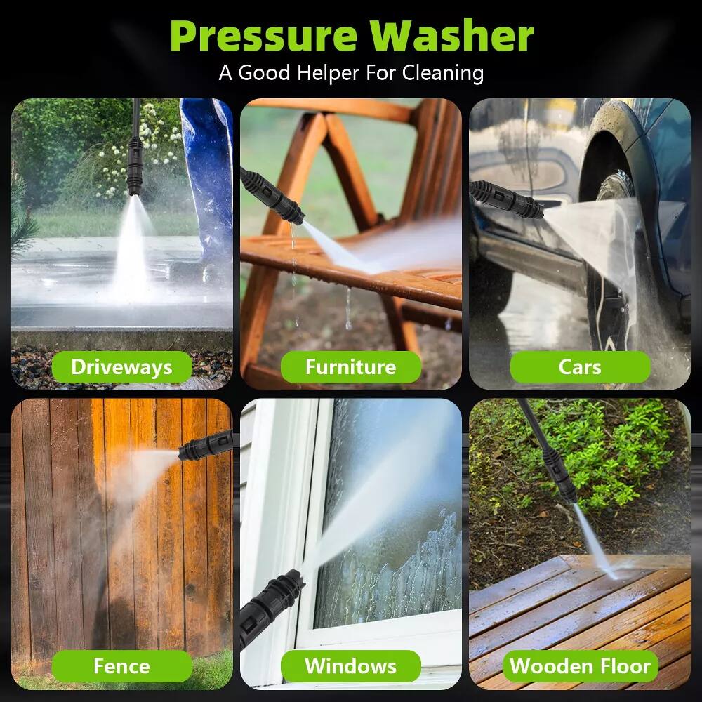 Pressure Washer  
A Good Helper For Cleaning  

- Driveways  
- Furniture  
- Cars  
- Fence  
- Windows  
- Wooden Floor