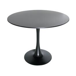 LeisureMod - Bristol 35 in. Round MDF Wood Dining Table in Stainless Steel Pedestal Base Modern Kitchen Table - Black