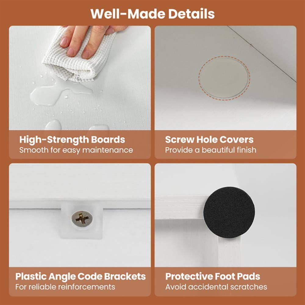 Well-Made Details

- High-Strength Boards
  - Smooth for easy maintenance

- Screw Hole Covers
  - Provide a beautiful finish

- Plastic Angle Code Brackets
  - For reliable reinforcements

- Protective Foot Pads
  - Avoid accidental scratches