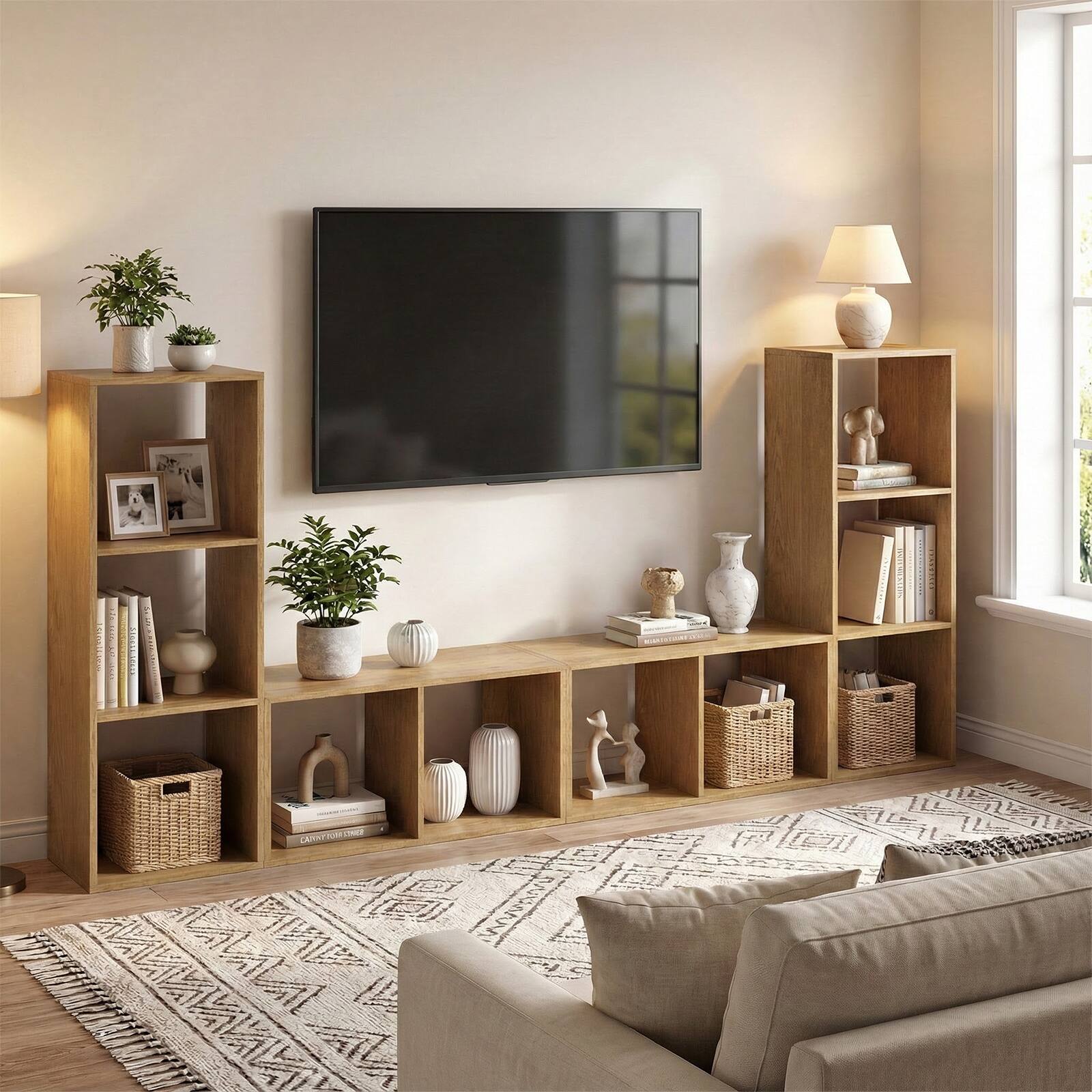 Alt View 3. Gymax - Gymax 2PCS 3-Cube Bookshelf Vertical Bookcase w/Back Guardrail & Anti-tipping Kits Natural - Yellow.